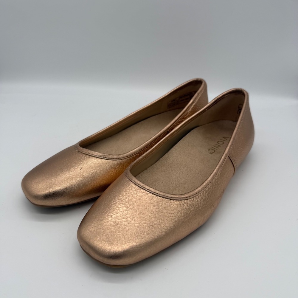 Vionic Orinda 2 Ballet Flats Rose Gold Metallic Leather Square Toe Shoes US 6